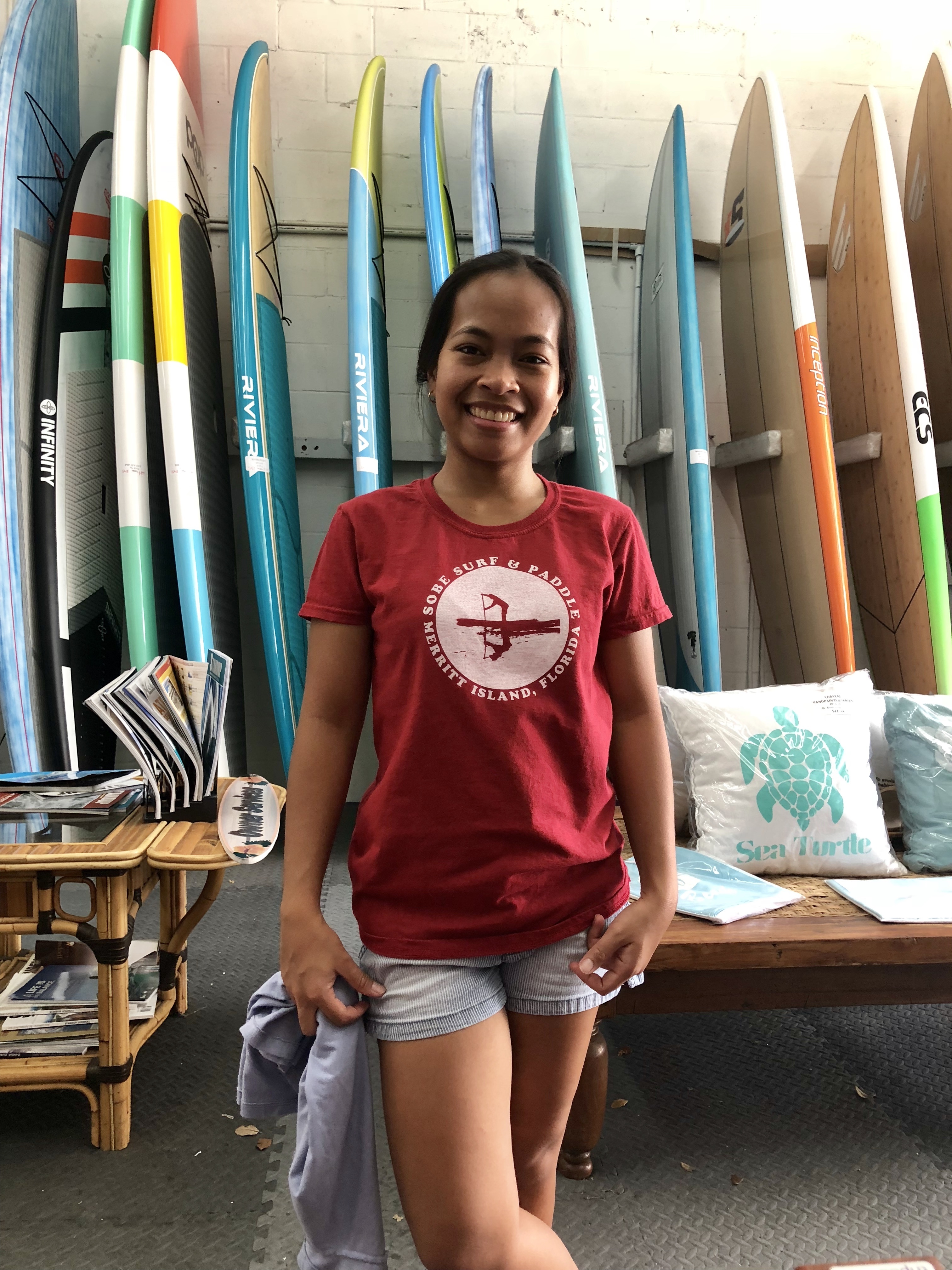 Kristine Middleton showing her SoBe Surf & Paddle Shirt Kristine Middleton showing her SoBe Surf & Paddle Shirt